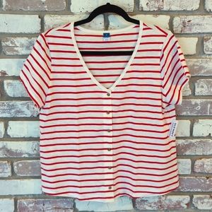 NWT Old Navy Red and White Striped Button Front Tee
